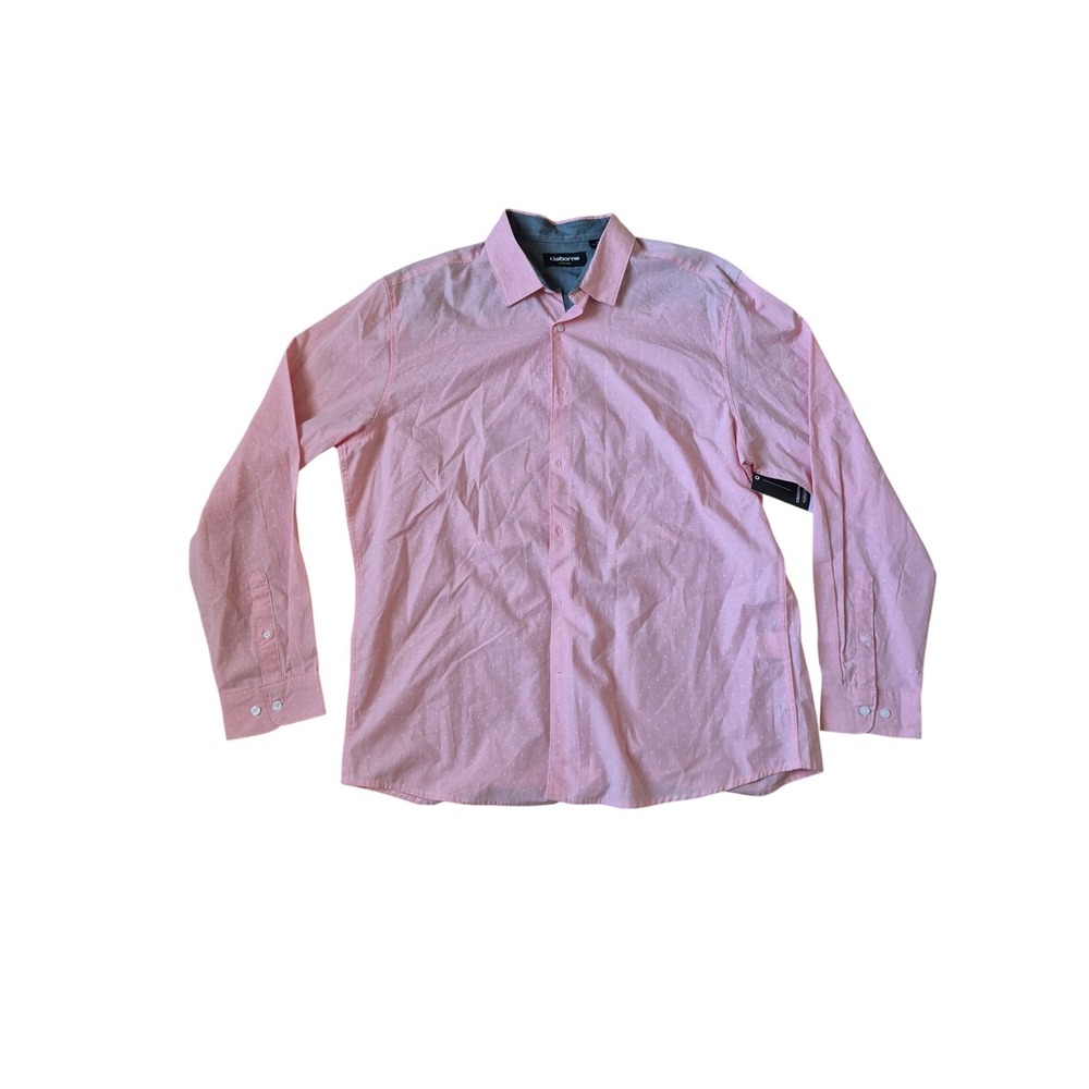 Claiborne Mens Classic Fit Stretch Button Down Shirt Pink Micro Grid XL New